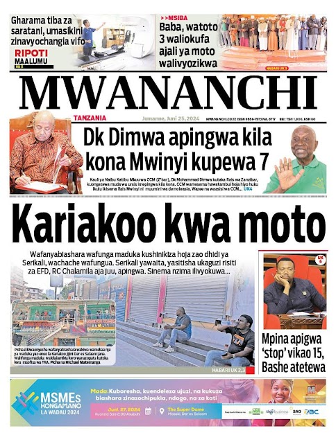 Magazeti ya leo jumanne juni 25, 2024